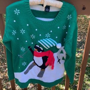New Directions penguin skiing sweater